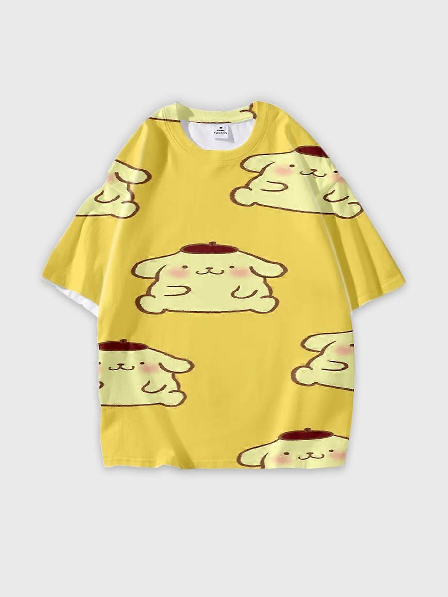 T-shirt girocollo Cartoon Pattern manica corta sciolta D2087