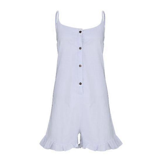 Low Collar Button Half Placket Wide Leg Ruffle Hem Summer Jumpsuit Women Solid Color Sling Playsuit