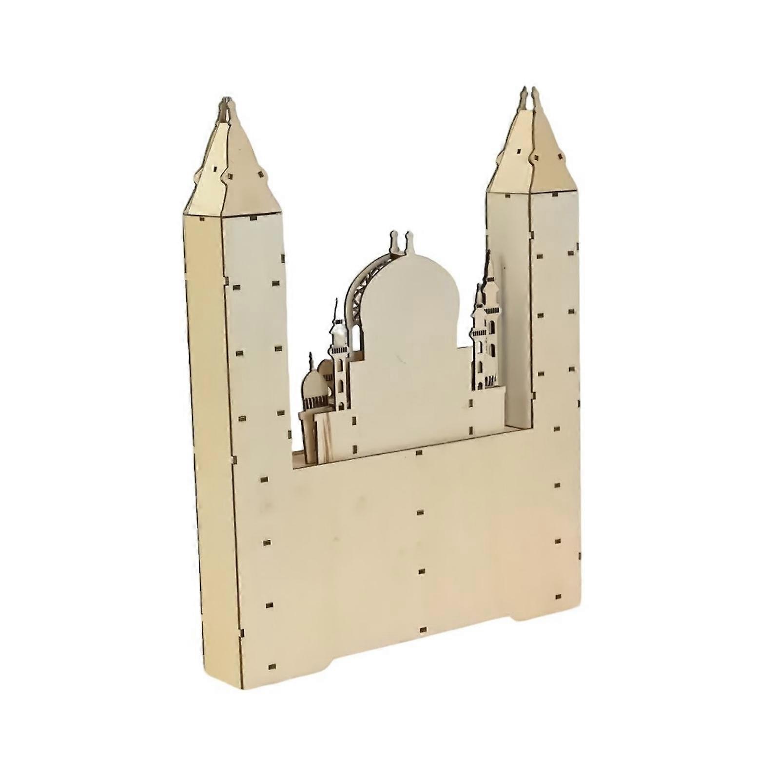 Ramadans Countdown Calendar Wood 30 Drawers LED Lighted Eid Advent Calendar for Islamics Home and Party Table Decors Multicolor