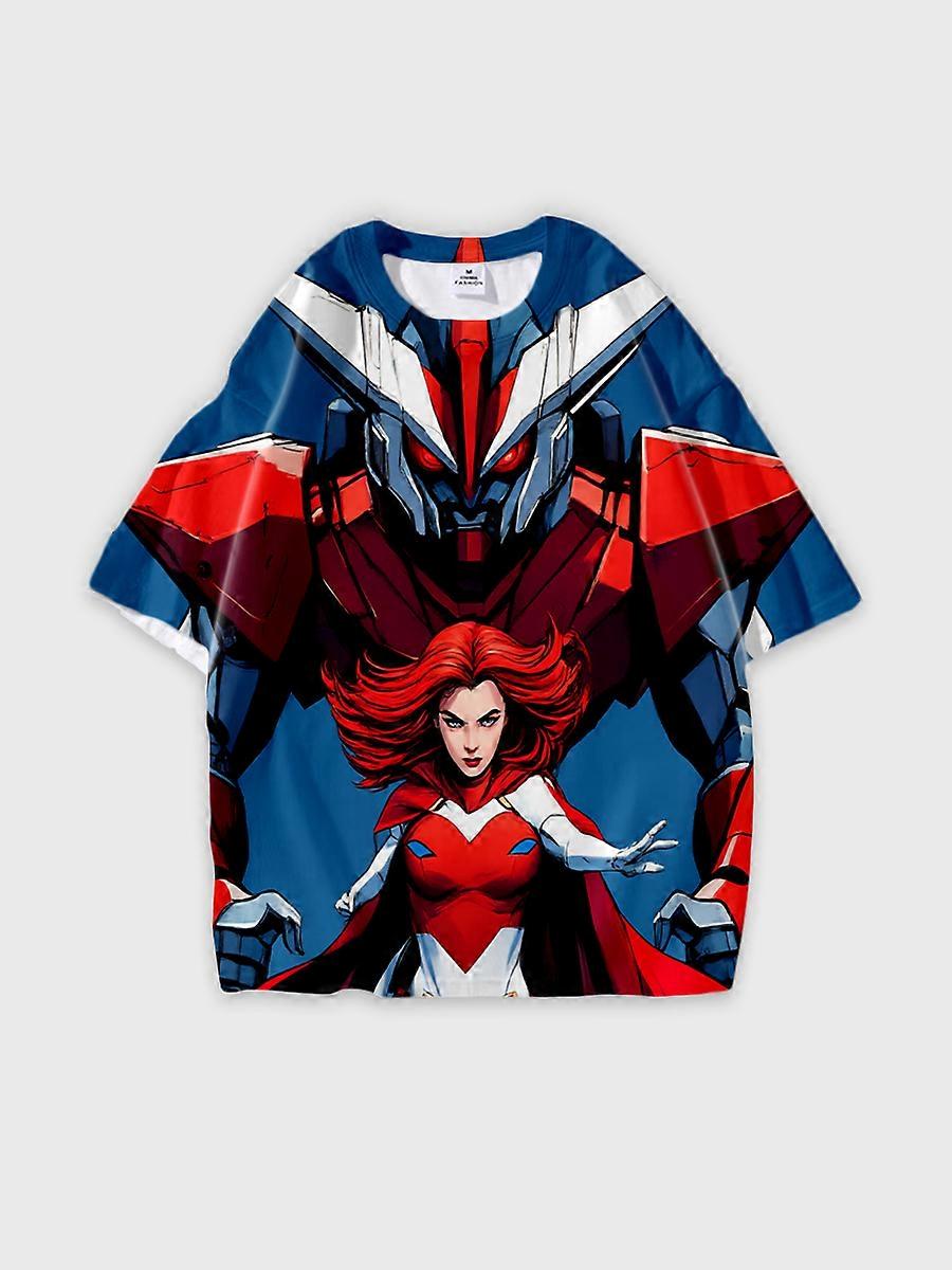 T-shirt round neck book Characters Pattern loose short sleeve E2986