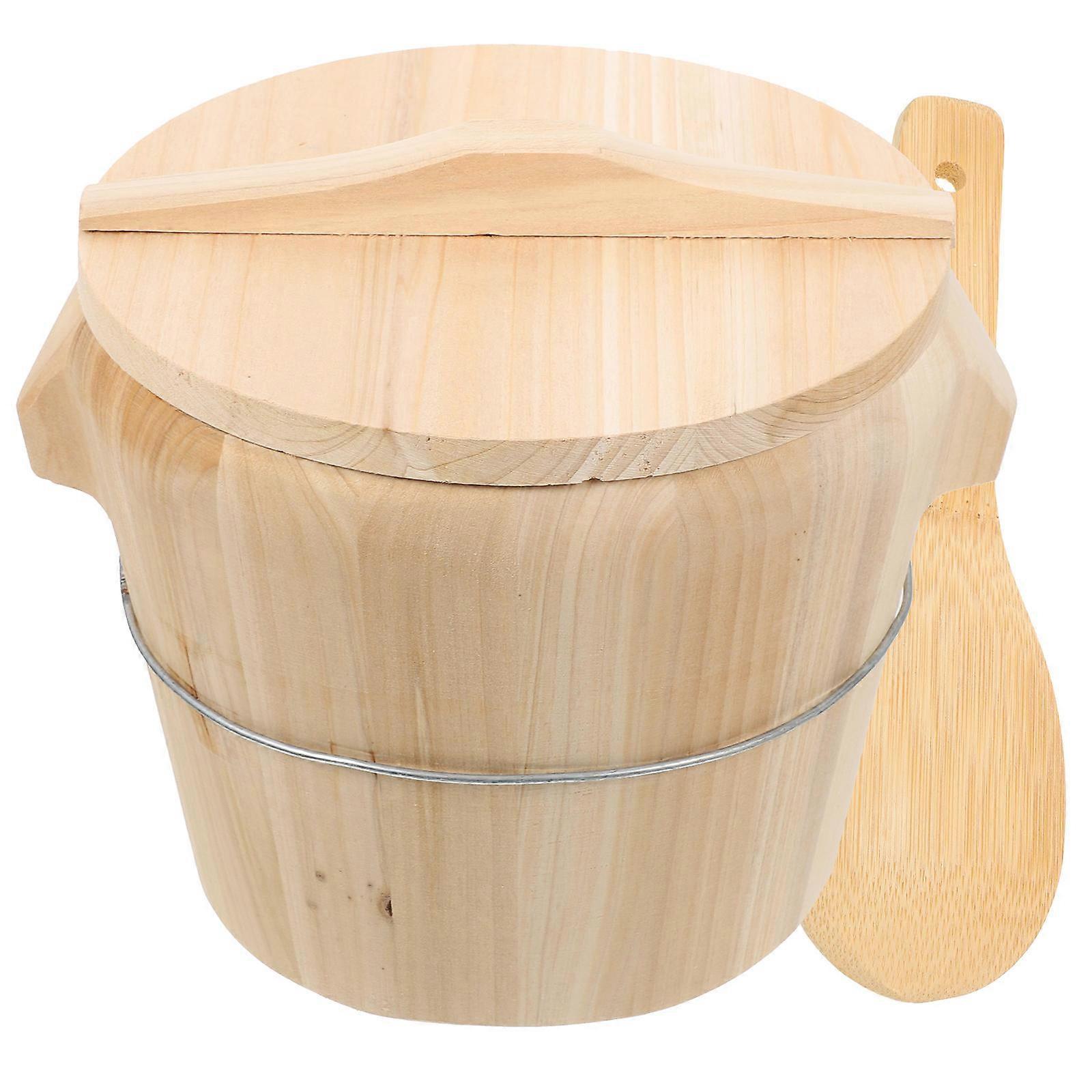 Rice Steamer Basket Wooden 1Set Inner-Cut Design Kitchen Tool Flat Lid 24X24X19CM Cooking Preparation