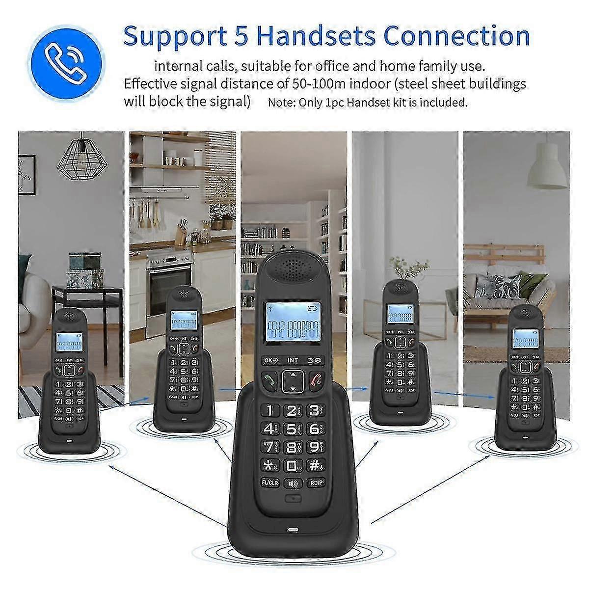 Expandable Cordless Telephone Handheld Telephone Digital Cordless Telephone Supports 5 Handsets 16