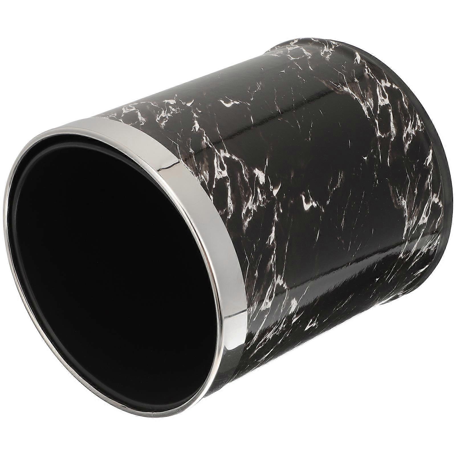 Waste Paper Basket Rectangular Plastic Garbage Container Home Use Black Silver Ring 10L Capacity Garbage Sorting 1Set