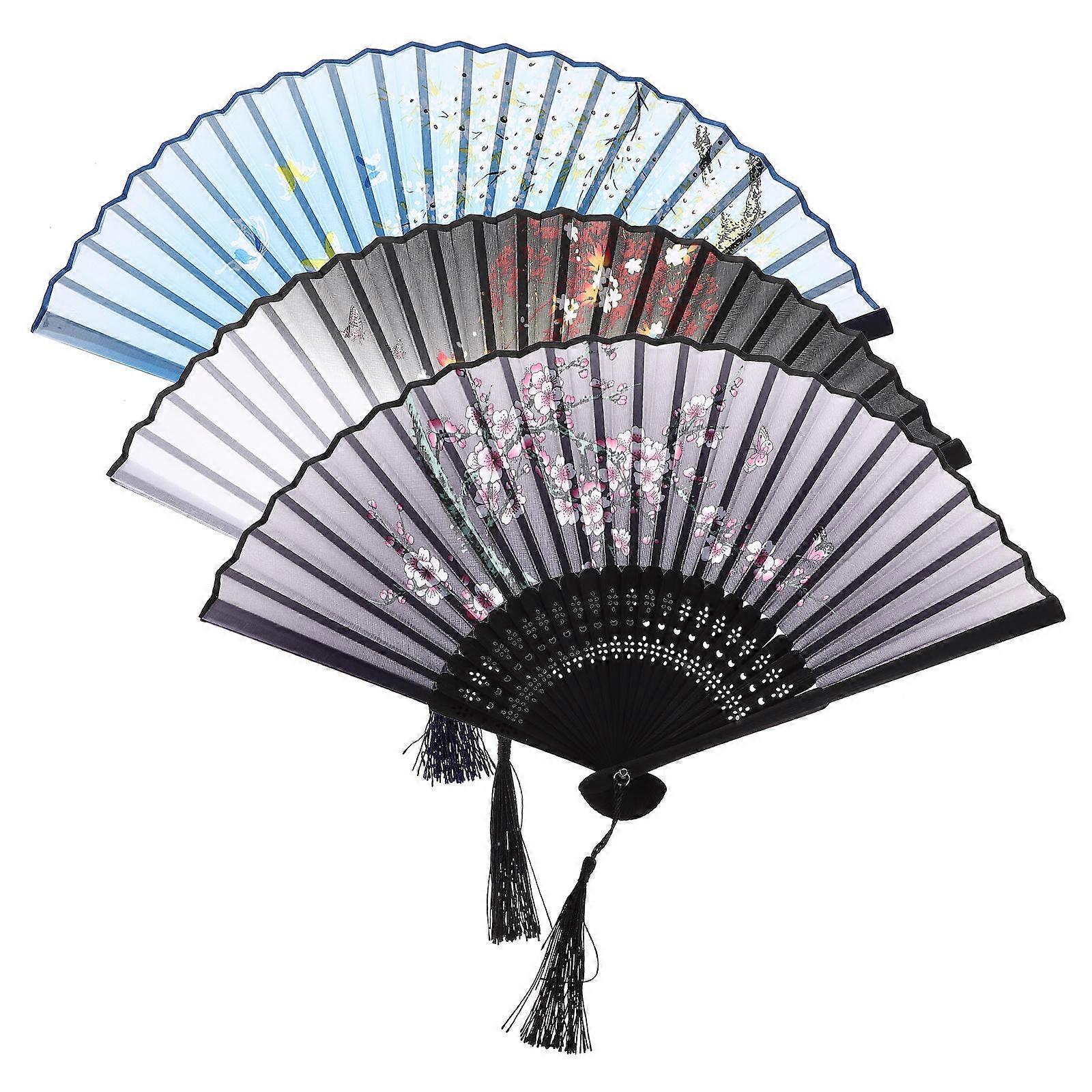 Handheld Fan Folding Hand Fan Chinese Style Vintage Decor For Women Dance Performance Cooling 3Pcs