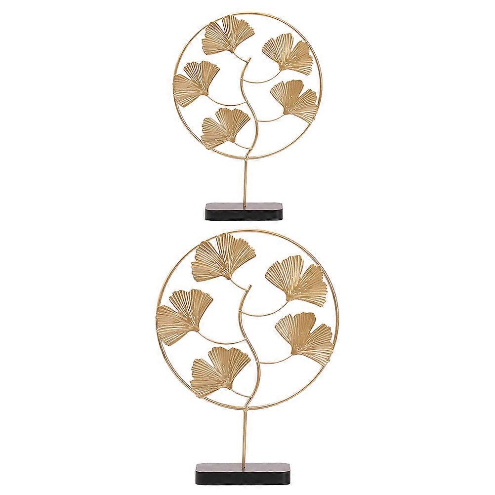 2 Stück runde Ginkgoblatt-Dekorationen, ideal als Einweihungsgeschenk oder Kollegengeschenk aus Material in Golden