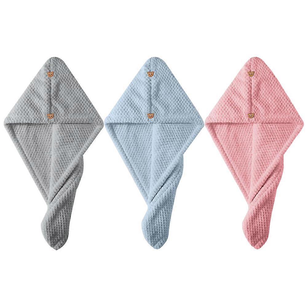 3pcs Fast Drying Hair Turban Wrap with Button Design, Absorbent Coral Fleece for Women, Reduces Frizz and Breakage