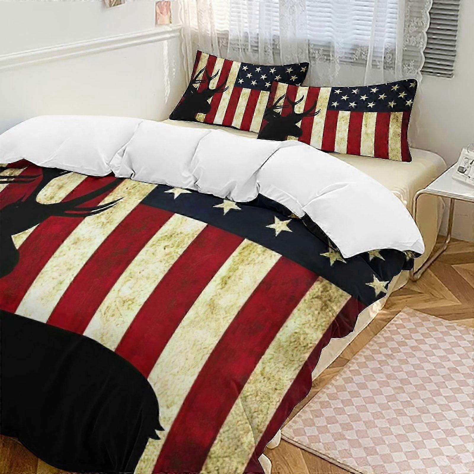 v572 Conjunto de Cama Twin de 3 Peças com Bandeira Americana Microfibra Resistente ao Desbotamento io572