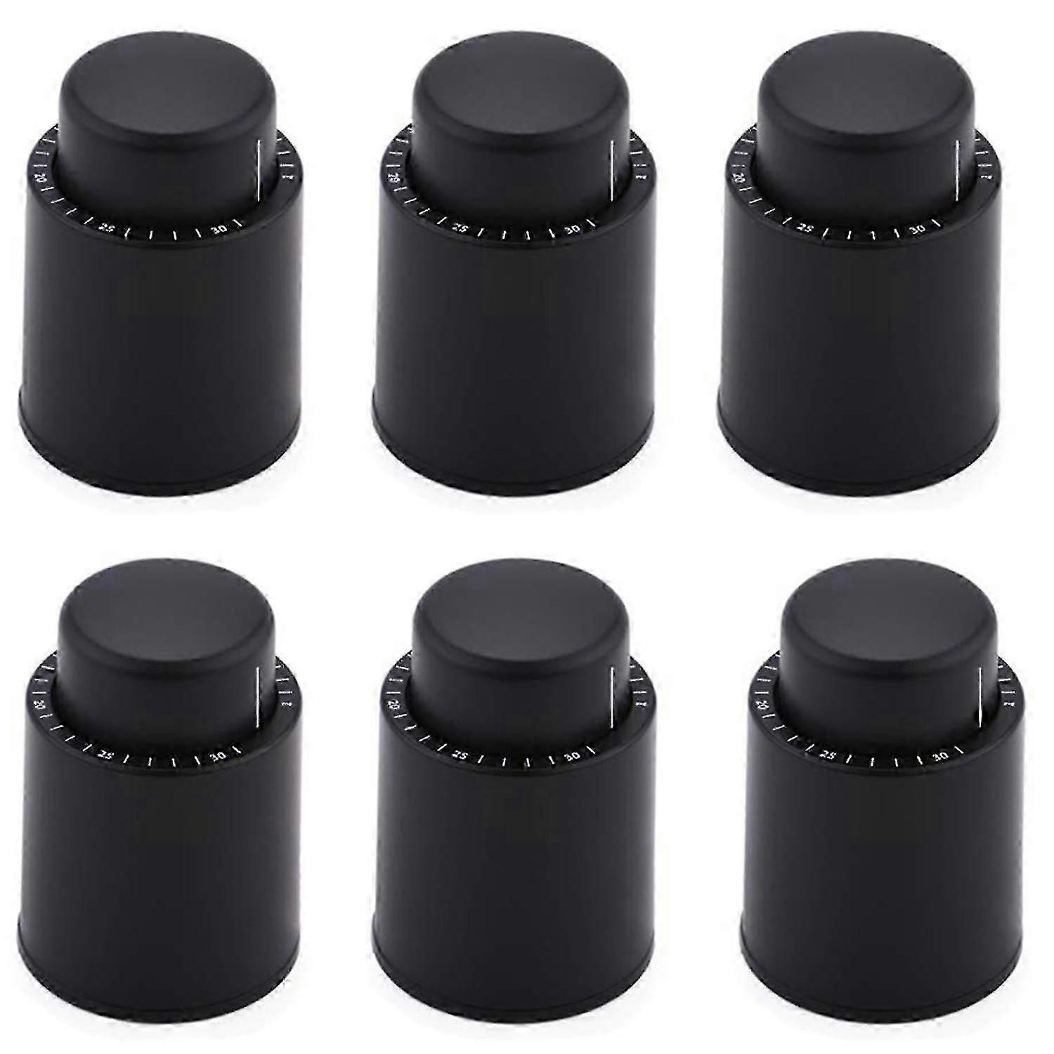 Vacuum Wine Stopper with Time Scale - 6 Pack Black Corks