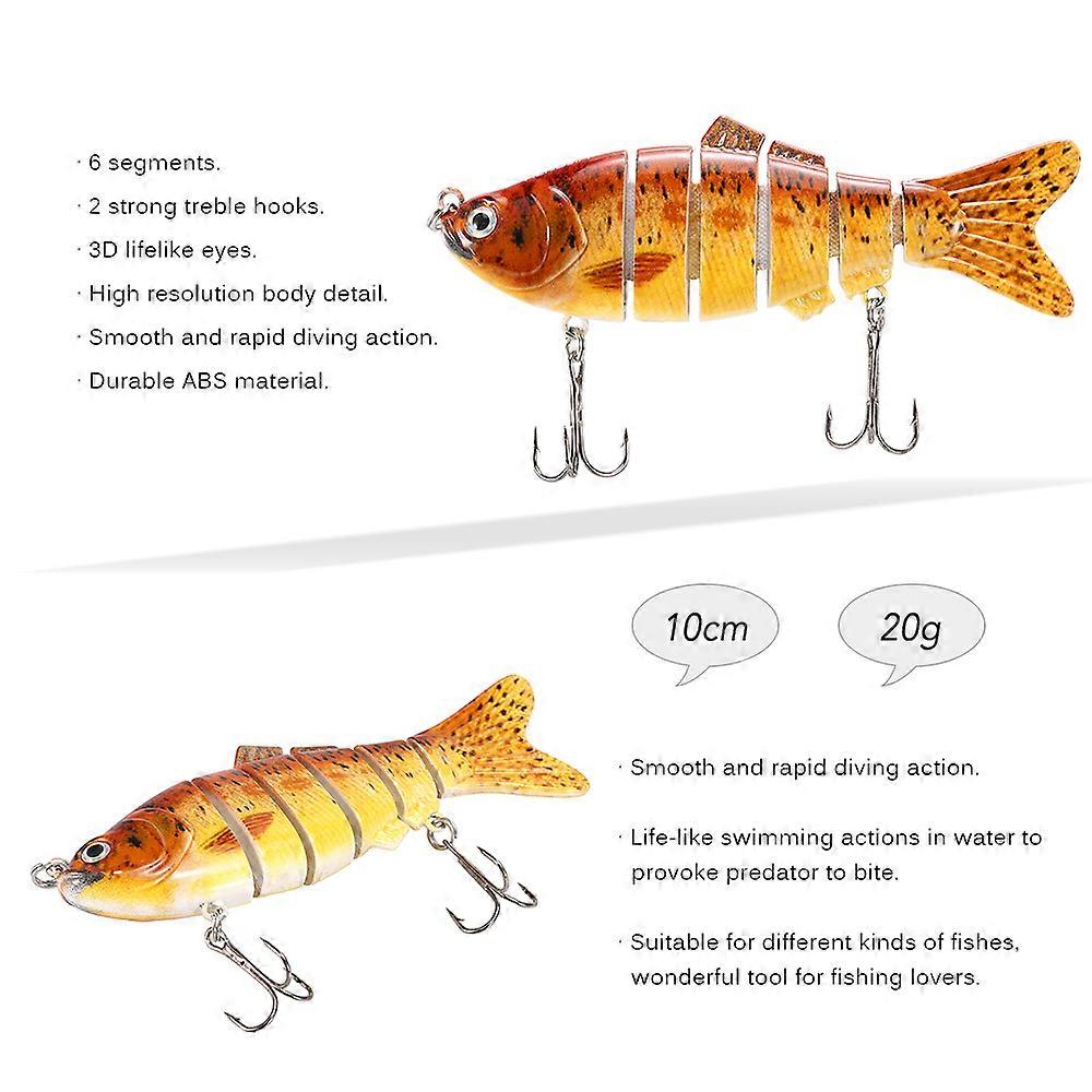 10cm/20g Lifelike 6 Jointed Sections Swimbait Fishing Lure Crankbait Hard Bait Fish Hook Fishing Tackle