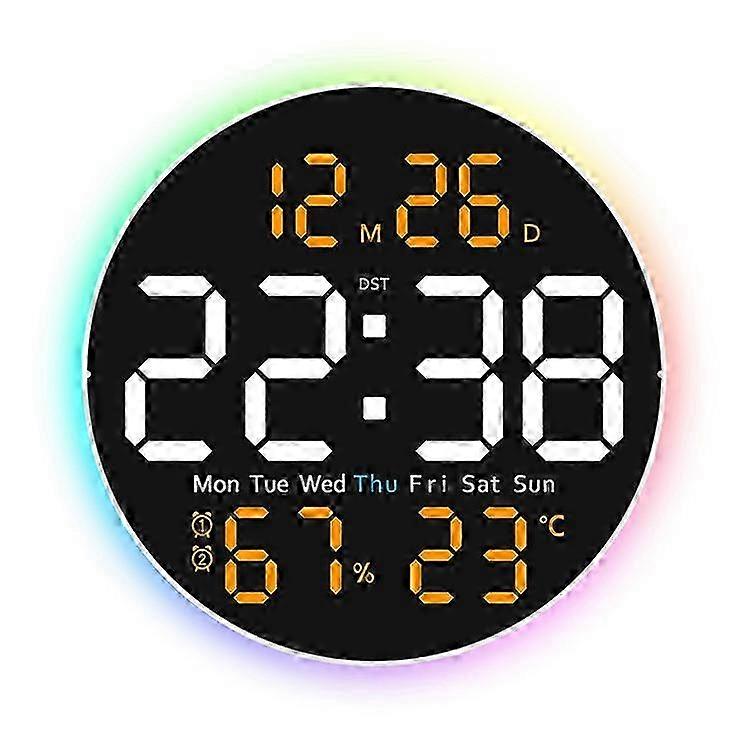 6672 Multi-Function Wall Clock with Night Light, Temperature & Humidity Display - Silent Electronic Clock Monitor
