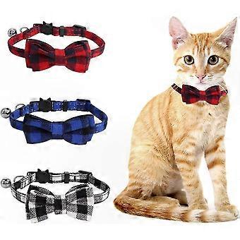 Conjunto de Coleira de Gato Ajustável com Sino e Gravata Borboleta, Fivela de Segurança para Gatinhos e Gatos, 3 Peças