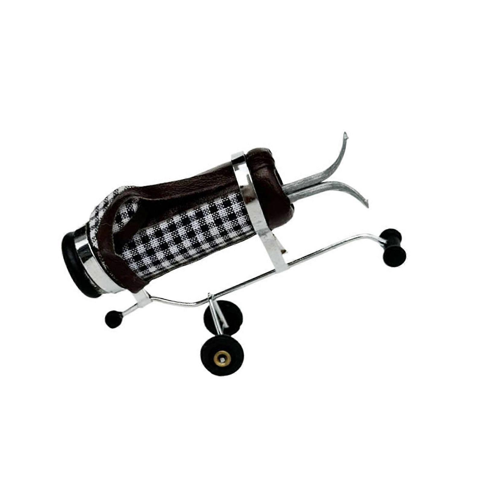 Miniature Golf Course Vehicle For Dollhouses Decoration 1/12 Scale With Moving Wheels Check Pattern Metal Leather Components Multicolor