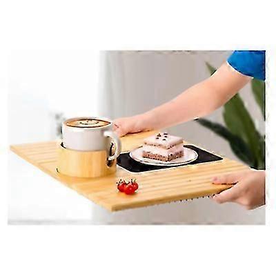 Natural Bamboo Sofa Armrest Tray - Foldable Cup Holder with Anti-Slip Design for Remote and Drink Storage
