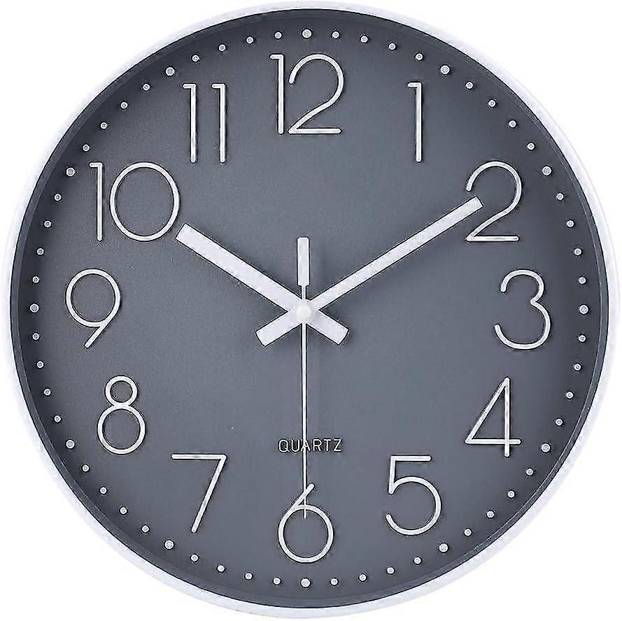 Premium Silent Tickless Quartz Sweep Round Wall Clock 12" Grey Modern Decorative Clock