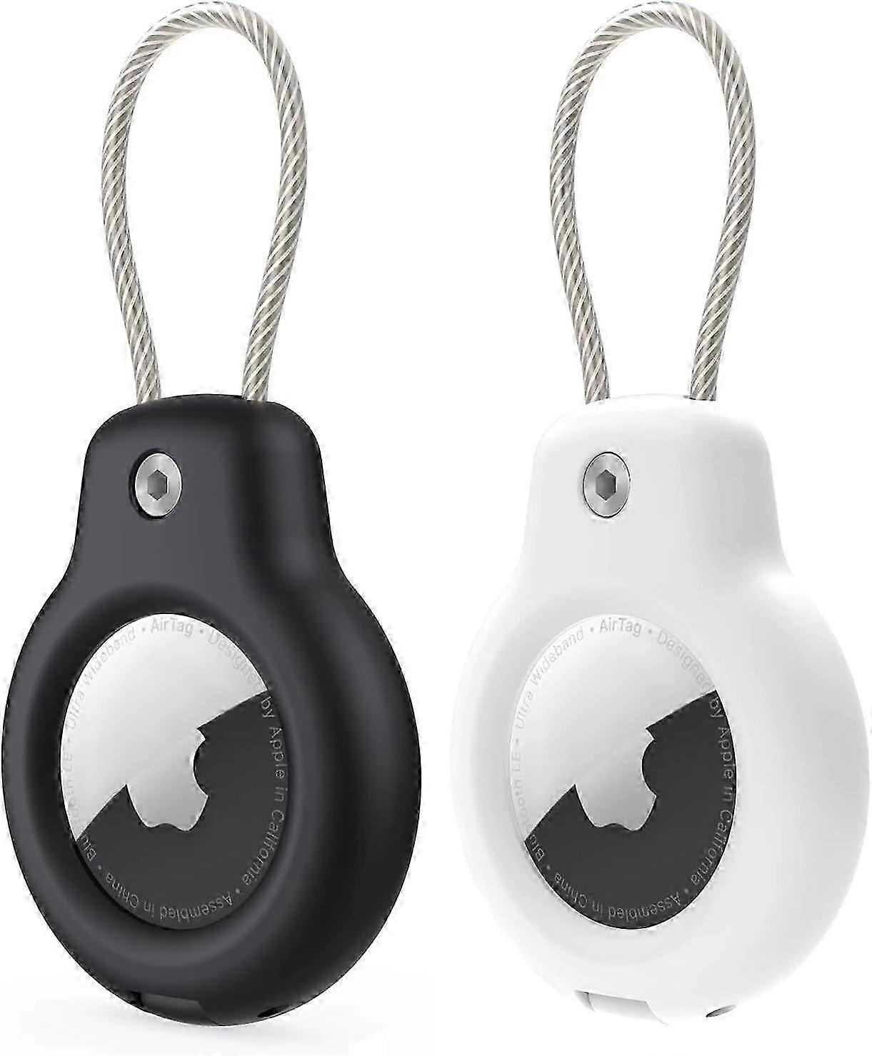 2 Pack AirTag Holders with Keychain - Secure Air Tag Cases and Key Rings for Keys, Luggage and More（Black White）