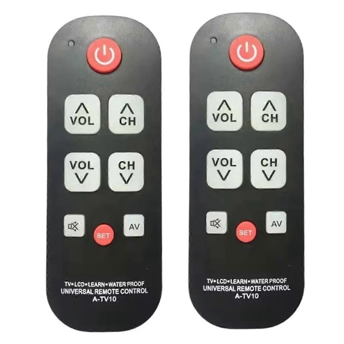 2PCS A-TV10 TV Remote for Seniors Universal Controller Simple Waterproof Remote Control with LED Light for All TV Models