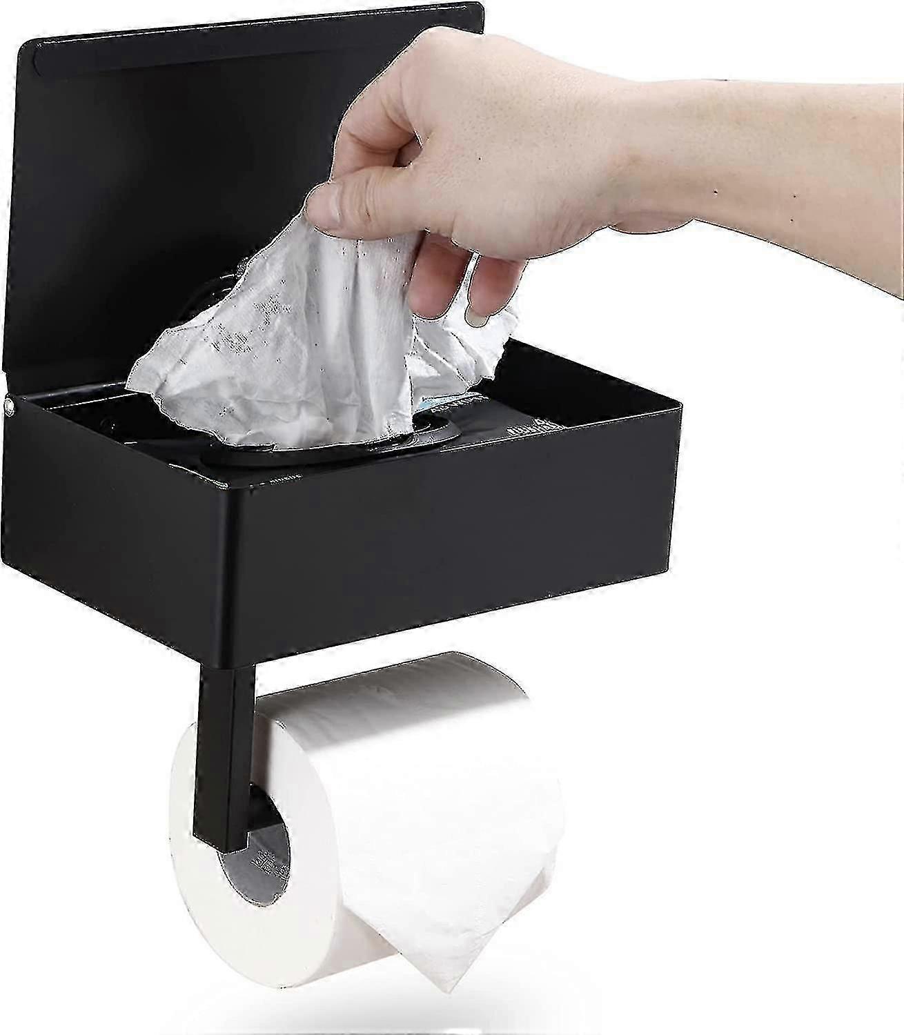 Designs Matte Black Toilet Paper Holder With Shelf, Flushable Wipes Dispenser, And Storage For Bathroom - Keep Your Wipes