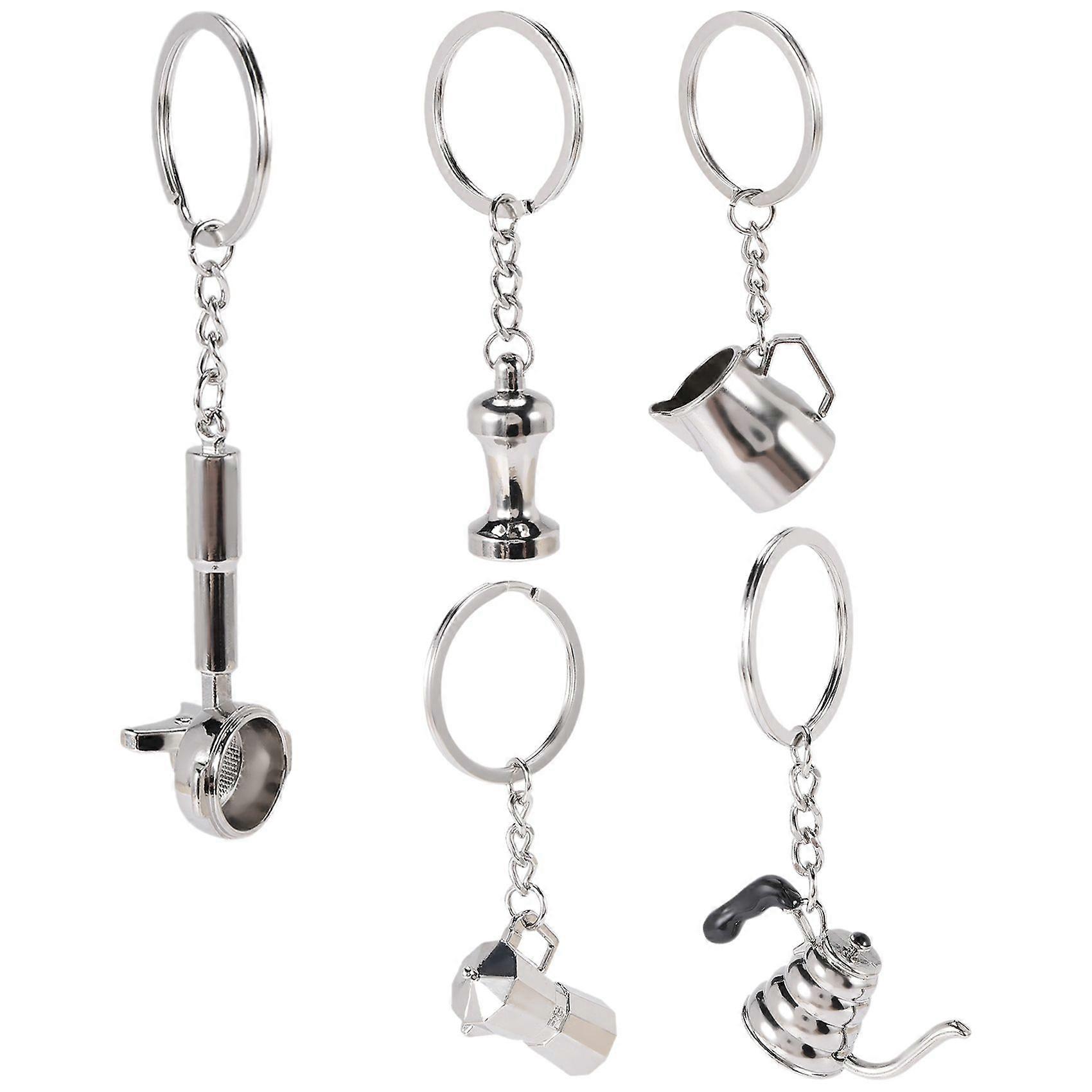 5PCS Creative Barista Coffee Tamper Keychain Espresso Portafilter Moka Pitcher Keyring Portable Cof