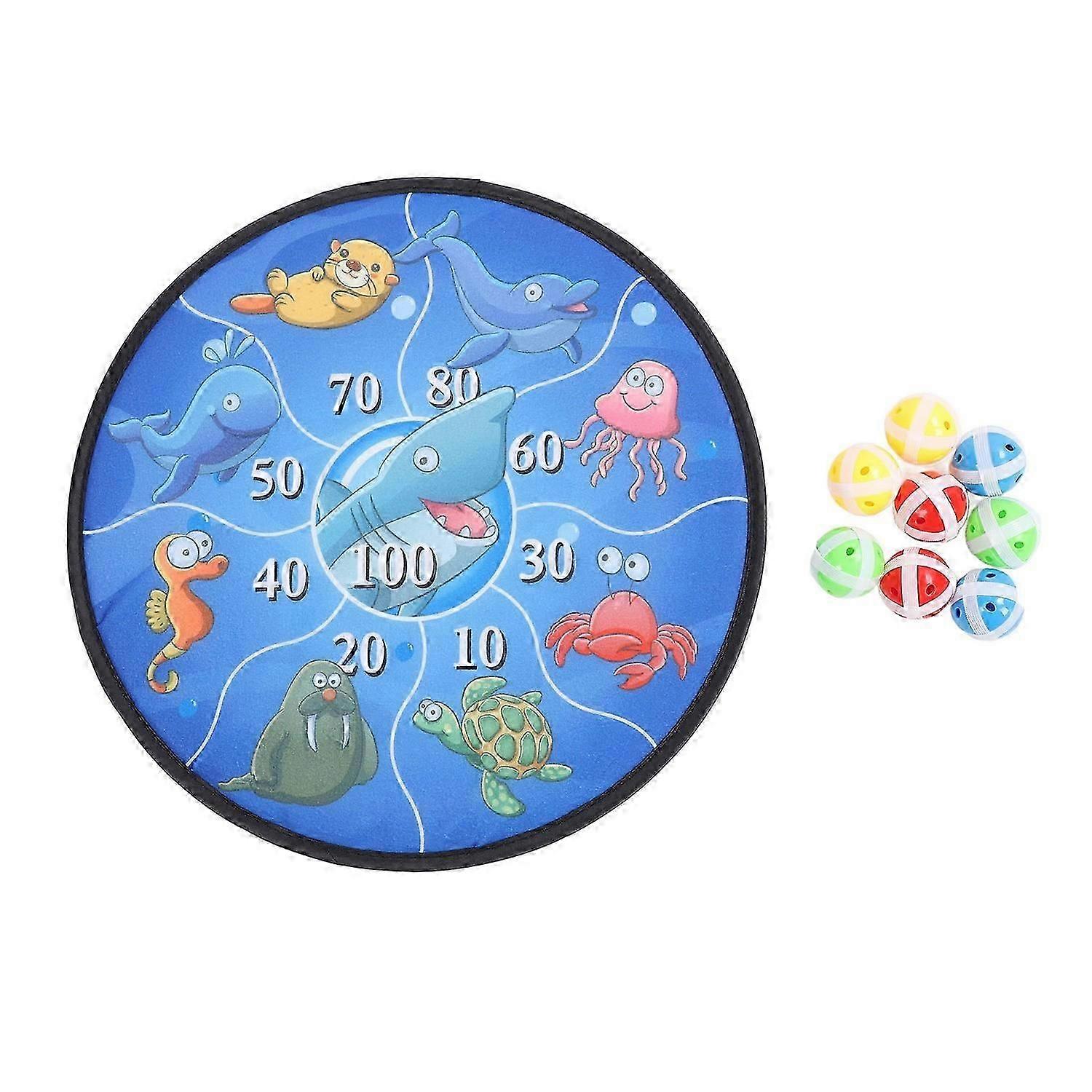 Kids Dart Board Set 8 Adhesive Balls Ocean Animals Pattern Indoor Outdoor Throwing Game