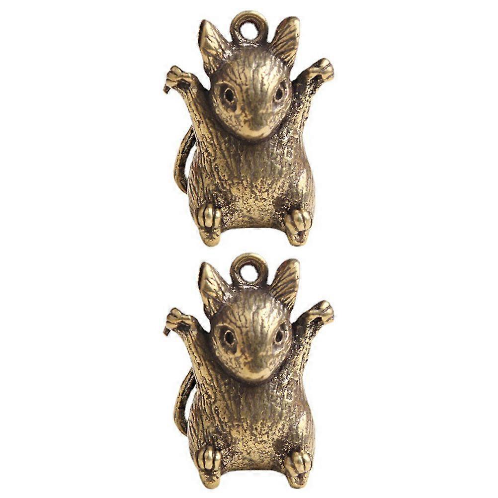 Golden Brass Mouse Shaped Keychain Pendant for DIY Decor Lightweight Durable 2pcs