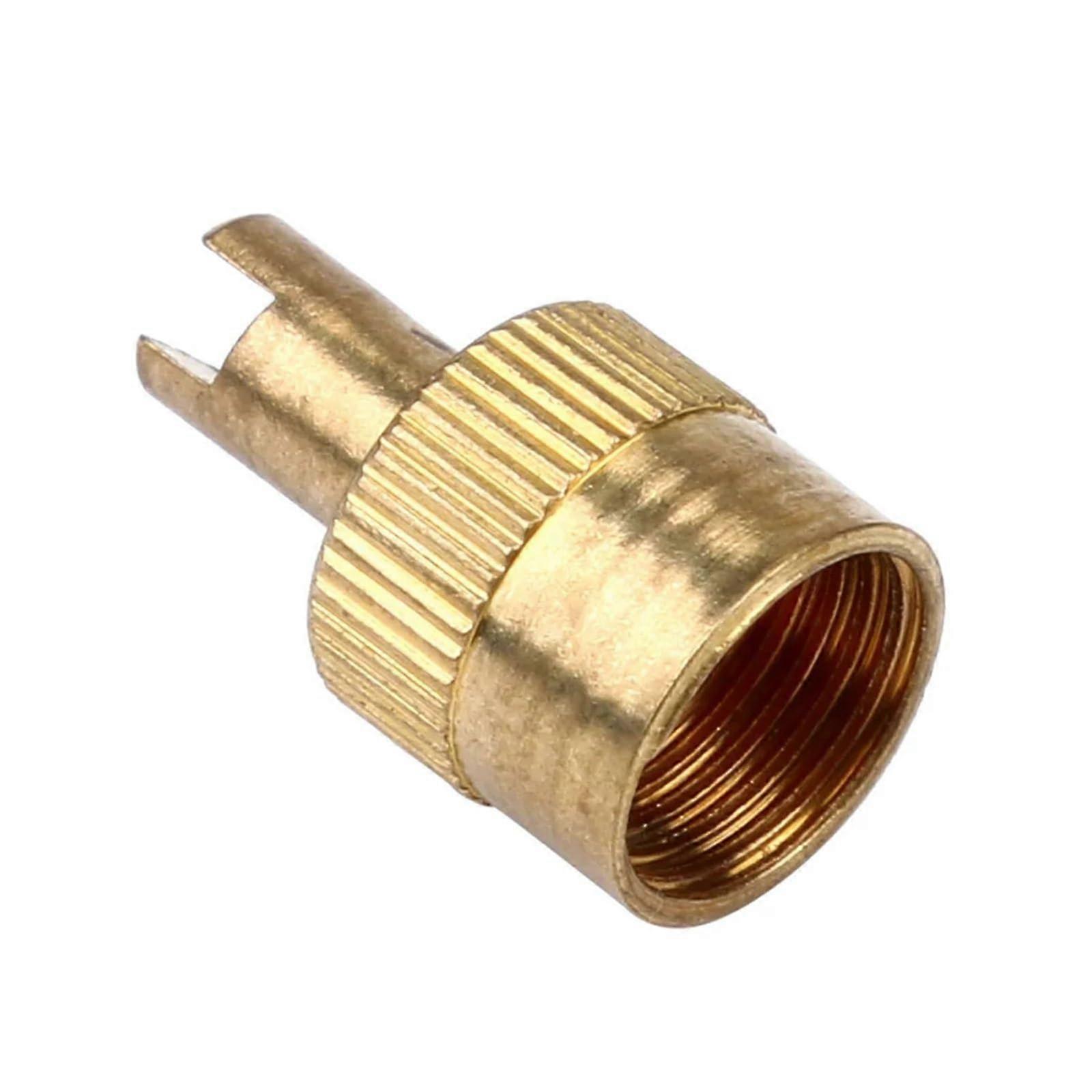 Bicycle Valve Stem Caps 8Pc Metal Slotted Head With Core Remover Tool, Valve Core Remover, Bicycle Valve Adapter, Gold