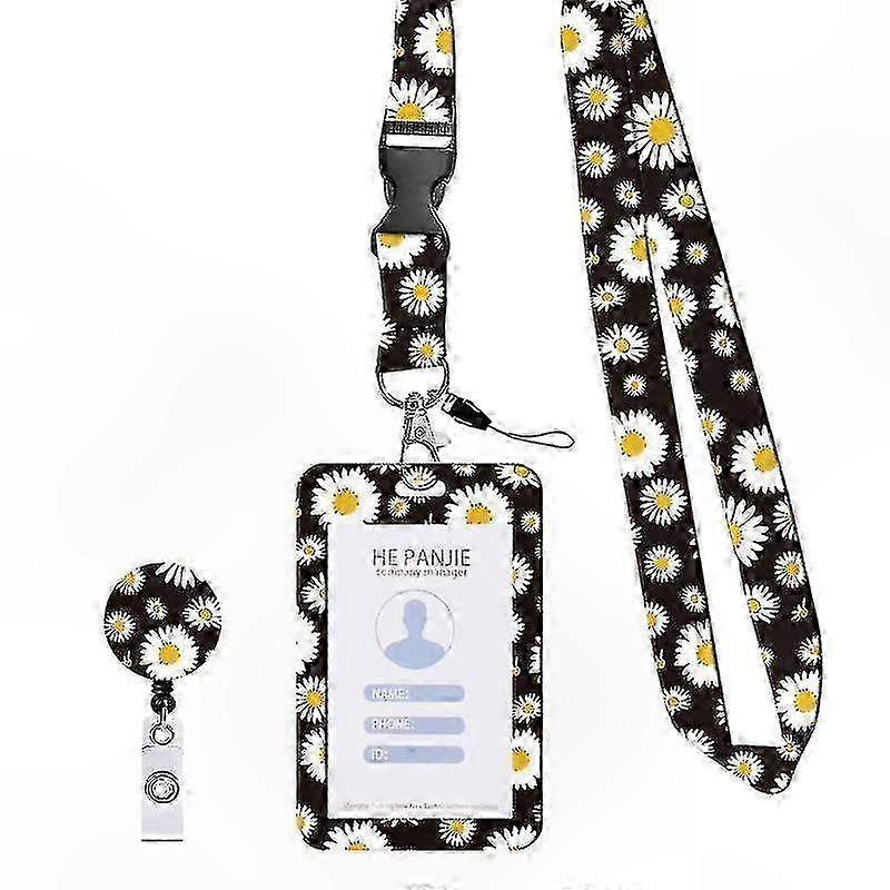 Sunflower Design ID Card Holder with Lanyard Stylish Hidden Disability Multi-functional Stretchable Badge Reel