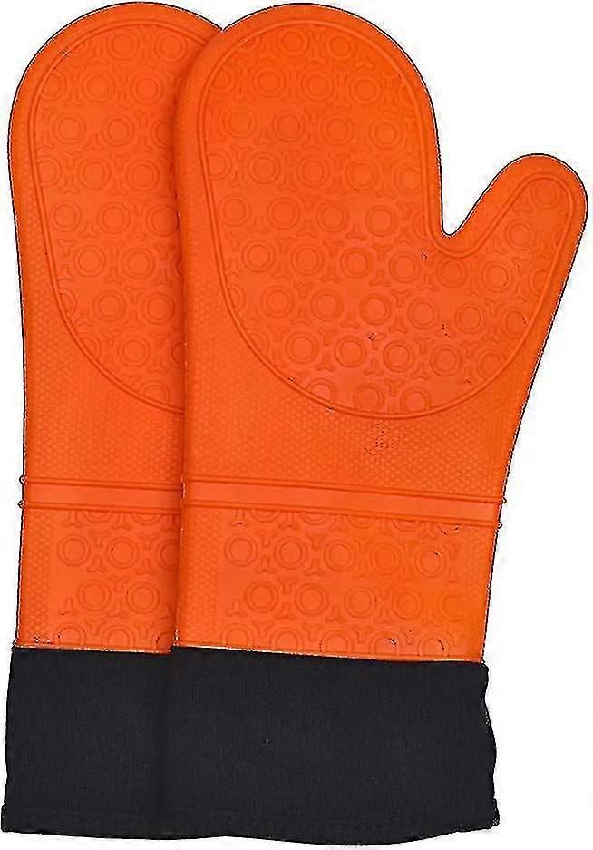 Silicone Heat Resistant Oven Gloves Extra Long Non -slip Oven Mittens (orange, 1 Pair)