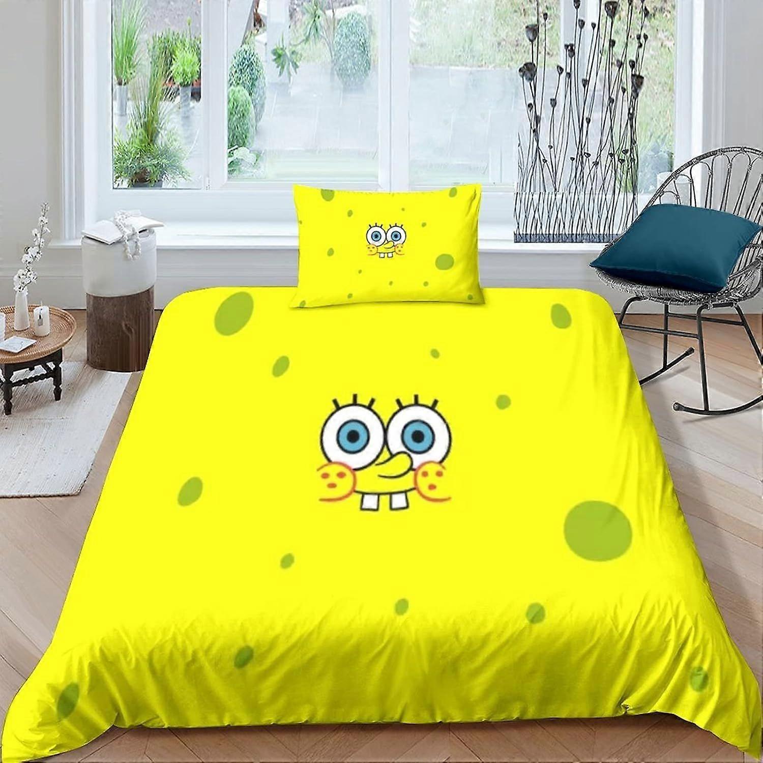PIN66 SpongeBob SquarePants 3D Print Duvet Cover Set Bedding Sets with Hidden Zipper Closure,Polyester Comforter Quilt Cover For Teen Boys 3PCs Comfor