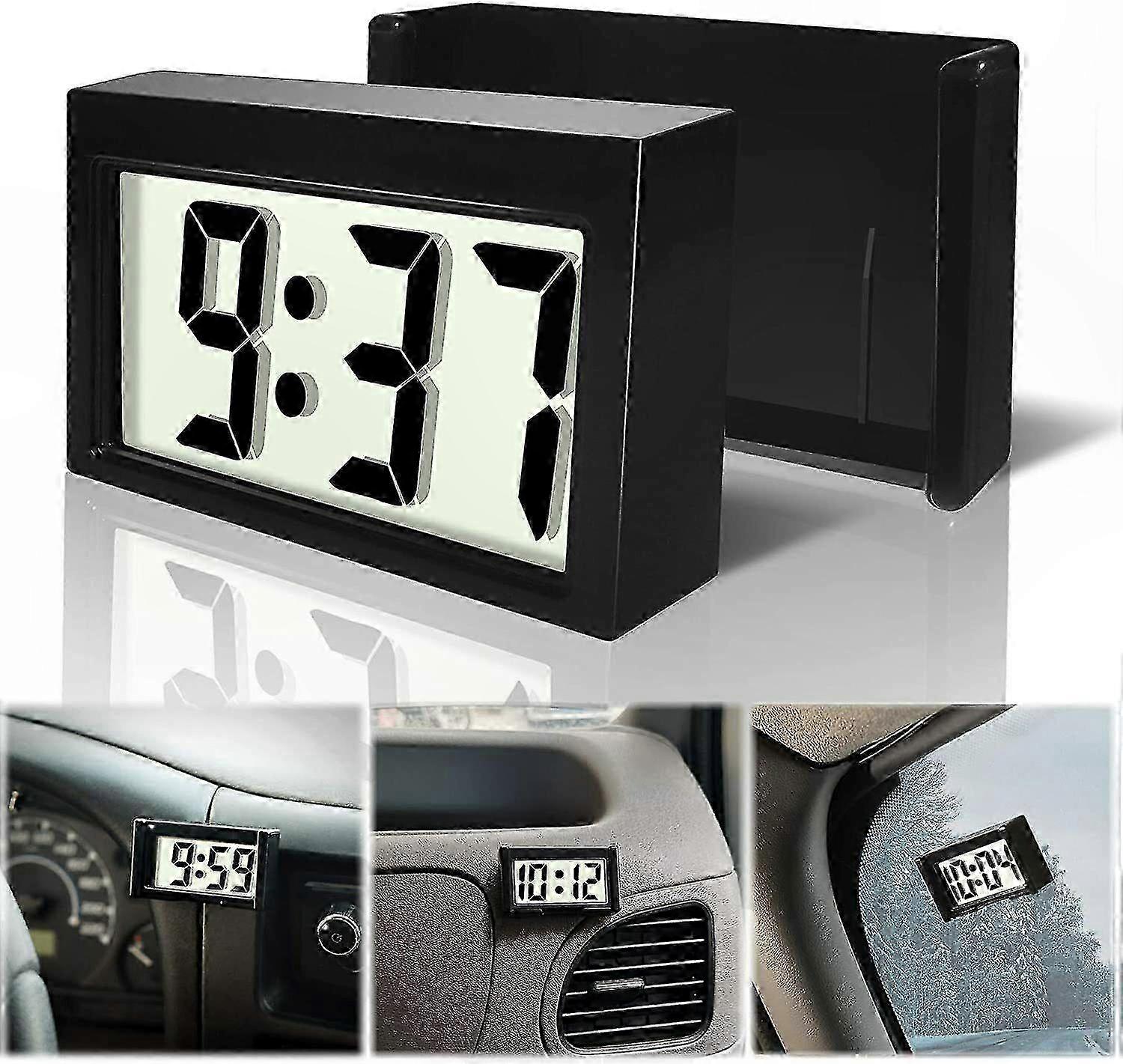 Large LCD Digital Clock for Car Dashboard with Adhesive Mount Vehicle Time Display