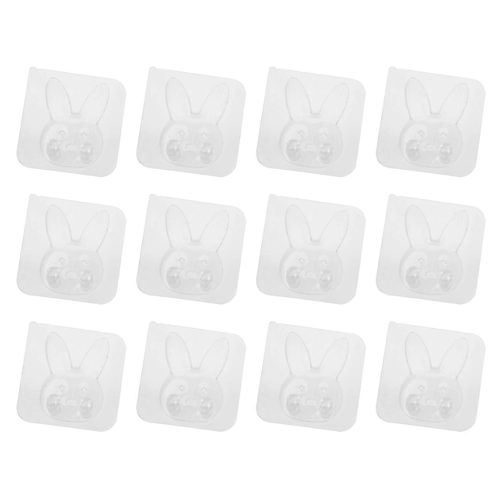 12Pcs Acrylic Rabbit Wall Hooks for Home Use Transparent Adhesive Hooks