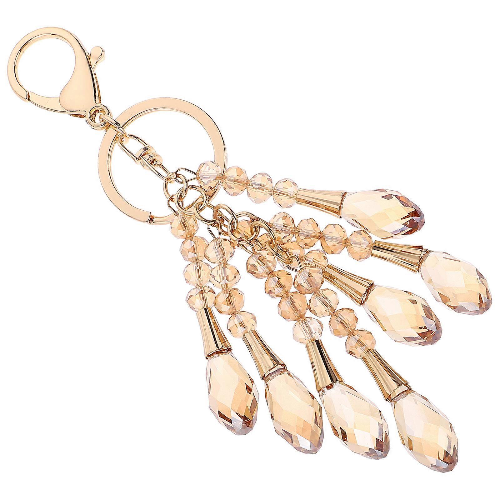 Crystal Key Hanging Ornament Car Key Ornament for Decor 2Pcs Golden Tassel