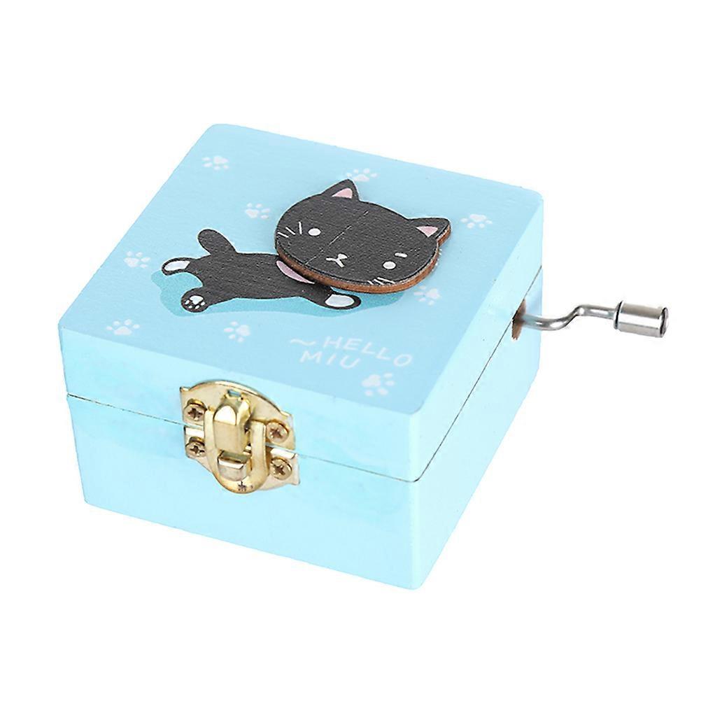 Hand-Cranked Music Box Wooden Mechanical Rotation 2Pcs Kitten Gift