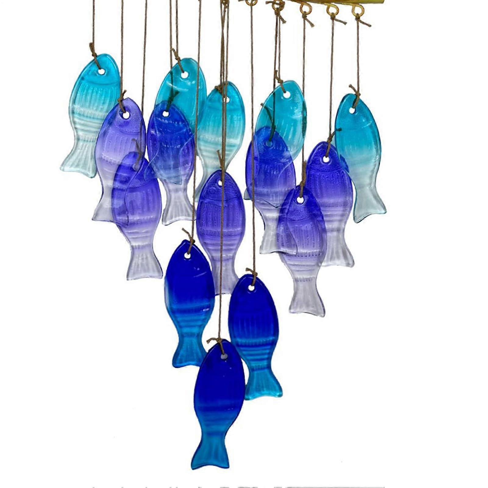 Wind Chimes for Outside Blue Glass Ornament Wind Chime Little Fish Design Outdoor Patio Balcony Garden Melodic Tones