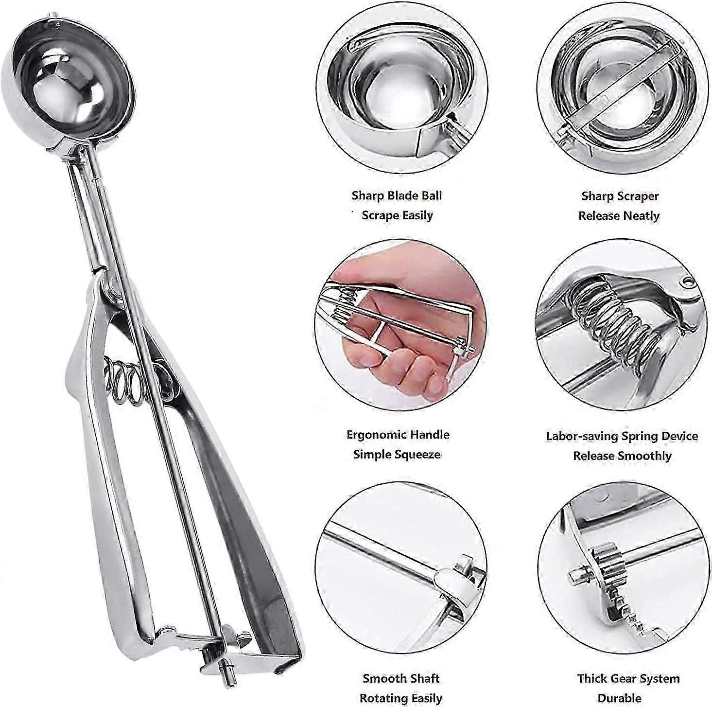 Lot De 3 Cuillères à Biscuits / Glace Acier Inox Avec Déclencheur – Formats Variés, Idéales Pâtisserie & Cuisine