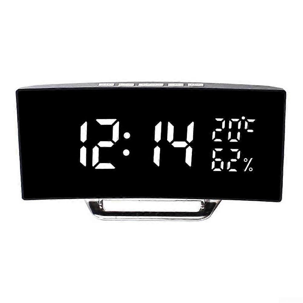 Desktop Digital LED Alarm Clock With Time Temp Humidity Display Silent Button Adjustable Brightness Day Night White