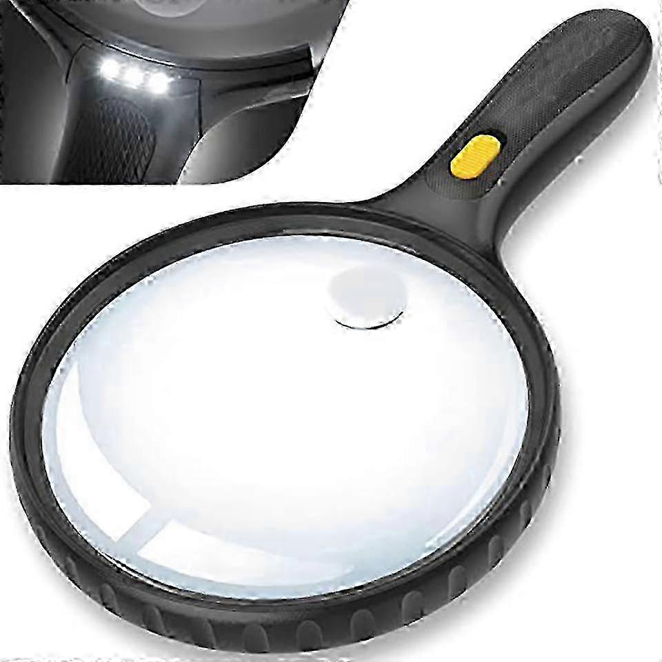 Illuminated Reading Magnifier x 5 - Large Round Hand Held Magnifying Glass with 14cm Lens - Giant Reading Magnifier with Non-Slip Handle - Magnifier