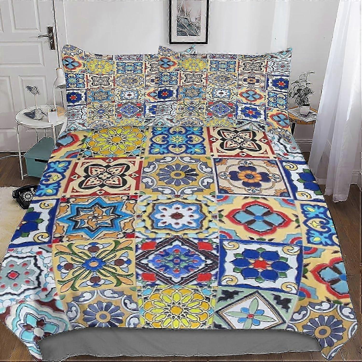 2025 Moroccan Style 3D Printed Bed Kit, Soft Microfibre, 3 Piece Duvet Cover Set with 2 Pillowcases, Hidden Zip.