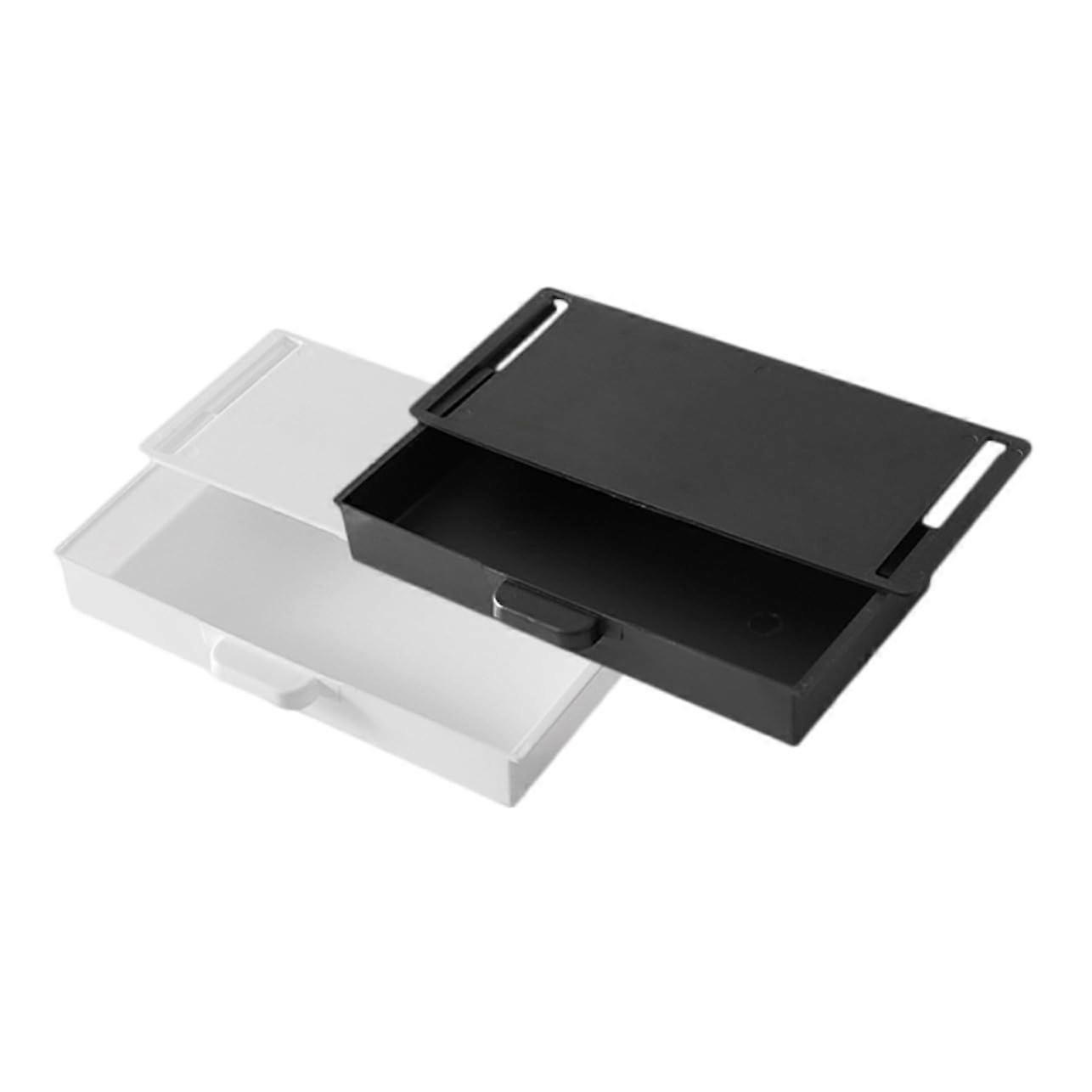 Under Desk Organizers 2Pcs Adhesive ABS Box, Office and Home Use, Smooth Slide Hidden Stationery Tray, SpaceSaving