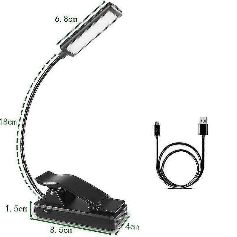 Usb Rechargeable Led Reading Light Clip Lamp, 360 Flexible Neck, 2 Color Temperature