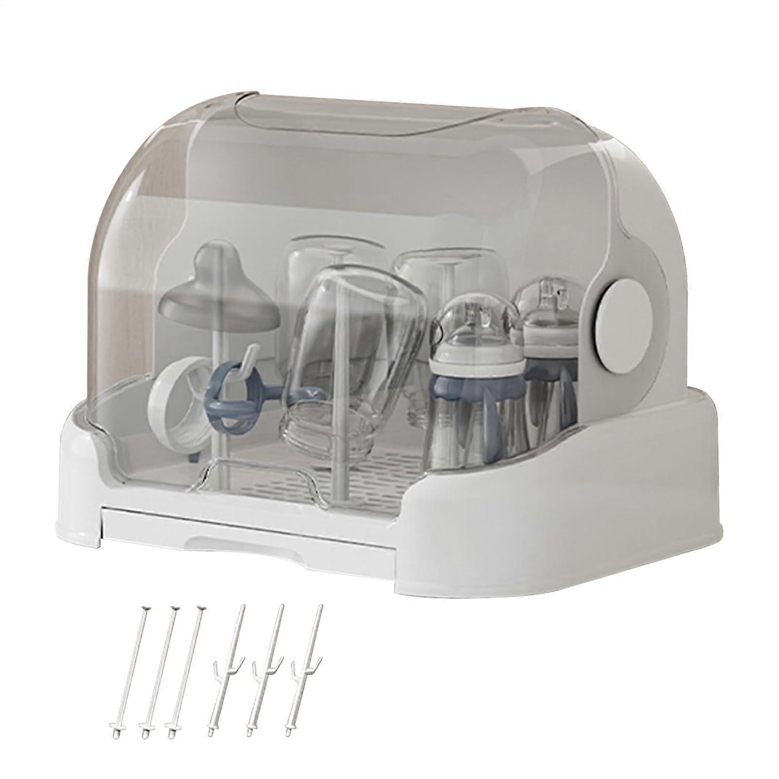 Bottle Drying Bottle Organizer With Removable Tray And Dustproof Container Storage White And Dark Grey Heather