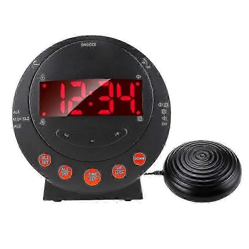 Dual Loud Led Alarm Clock With Bed Shaker Alert Vibrating Heavy Sleepers Battery Backup Wake