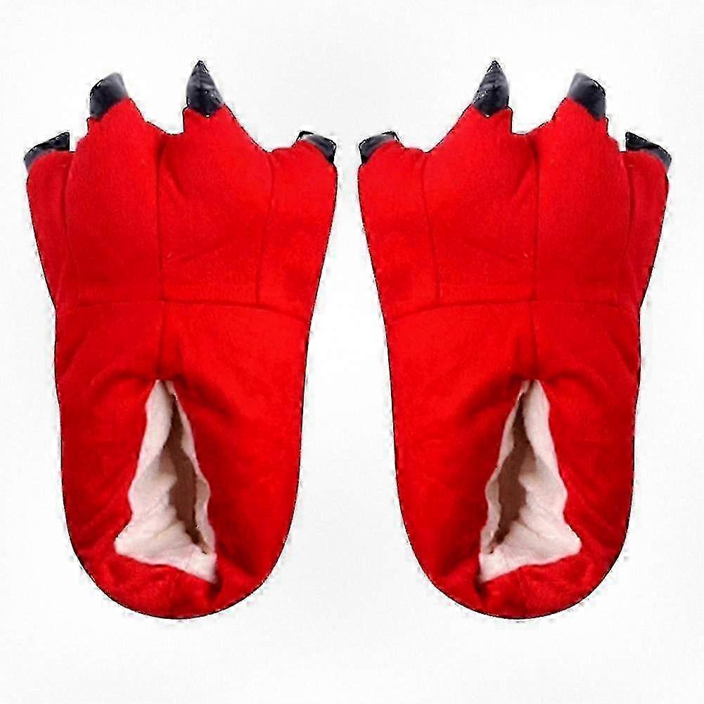 Soft Plush Animal Slippers with Fun Dinosaur Paw Design for Adults and Kids