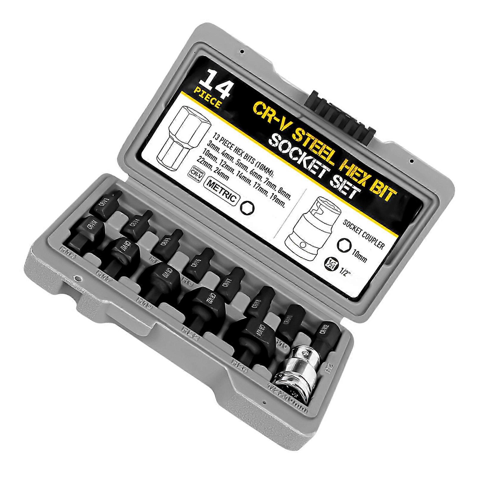 1/2-Inch Drive Impact Socket Set, 14 Pieces,Hexagon Drive Bits 1/2 Inch Socket Set Allen Key Bit In Case 3-24mm Multicolor