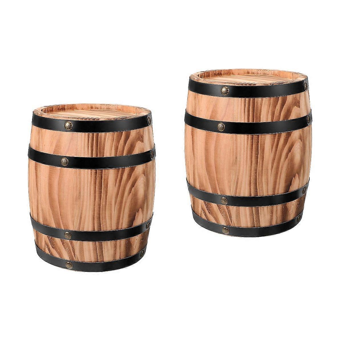 2pcs Wood Craft Barrel Decoration Bar Ornament Vintage Style Wine Barrel Model Party Decor