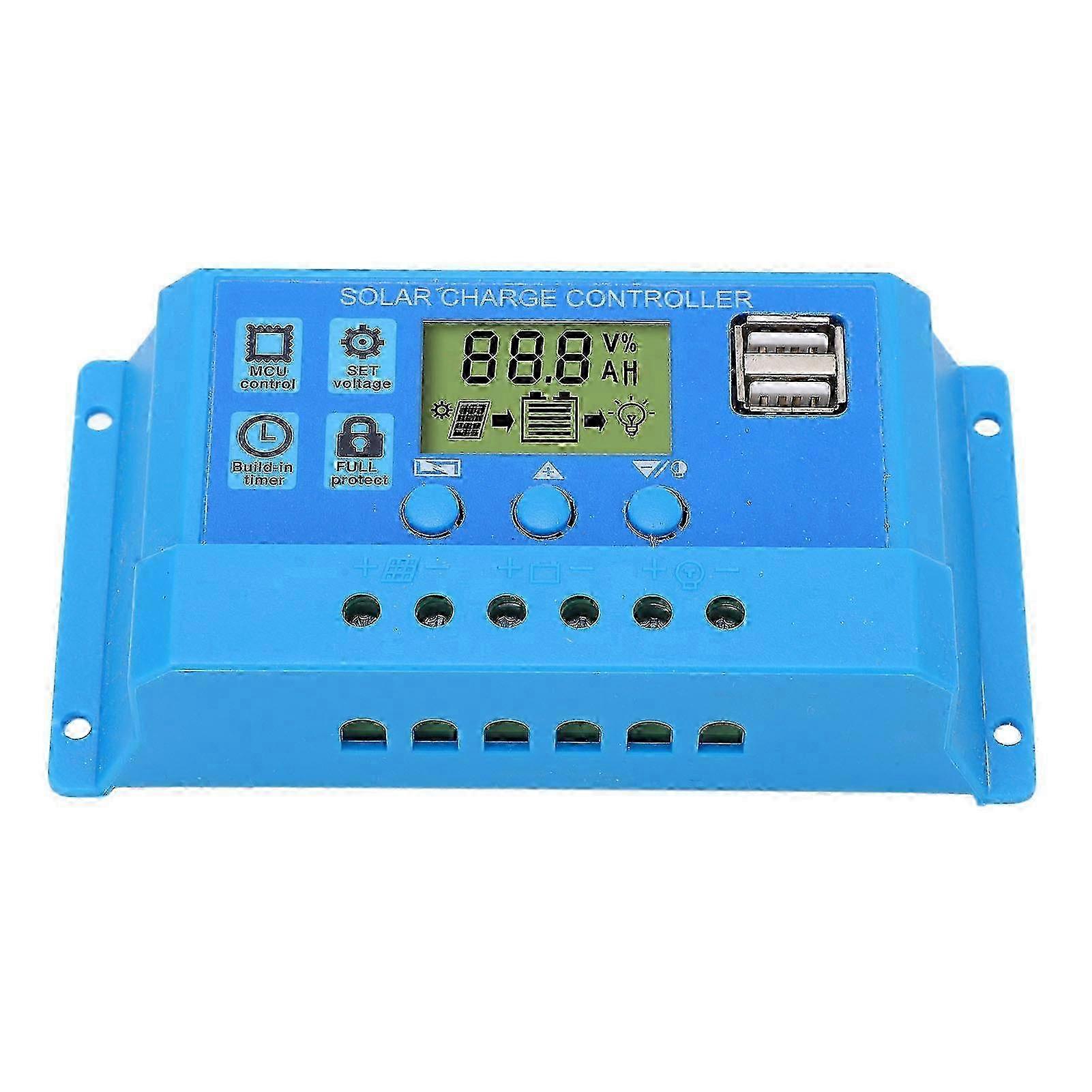 Solar Charge Controller PWM LCD Display Parameter Adjustable 2 USB Solar Charge Regulator Blue 12V 24V