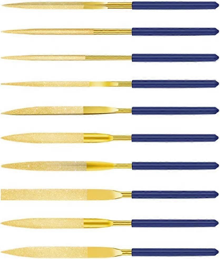 Needle Files Mini Diamond Rasp Metal Carving Tool 3x140mm with Rubber Handle Hardware Tools Crimping Toolblue&gold10PCS