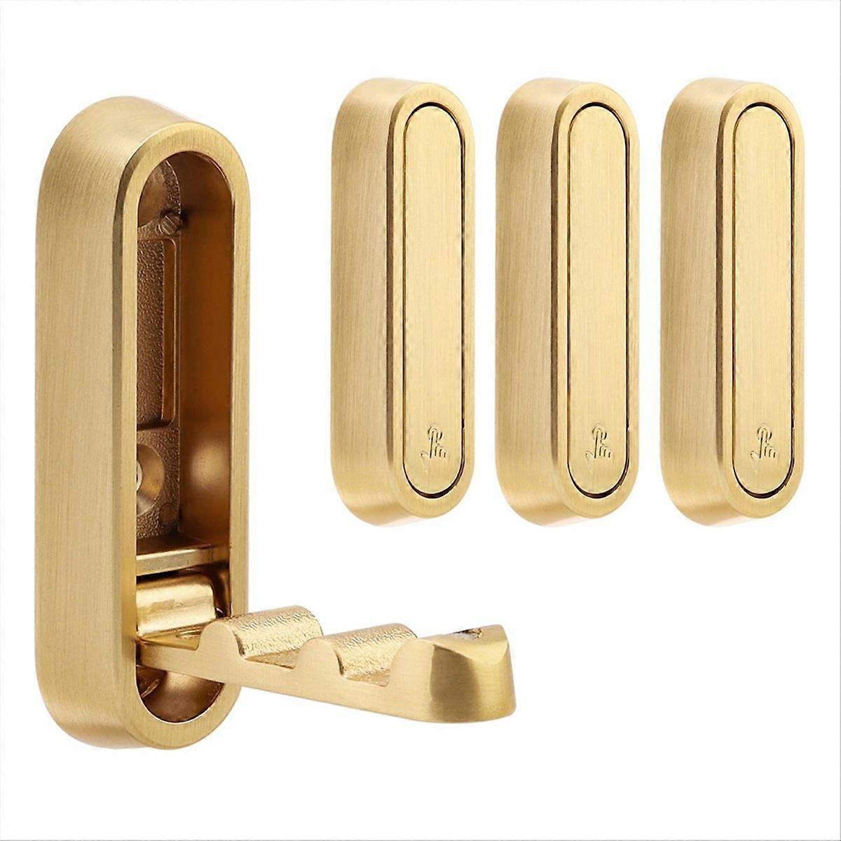 4PCS Gold Foldable Wall Hooks, Metal Foldable Hooks Wall Wount Gold