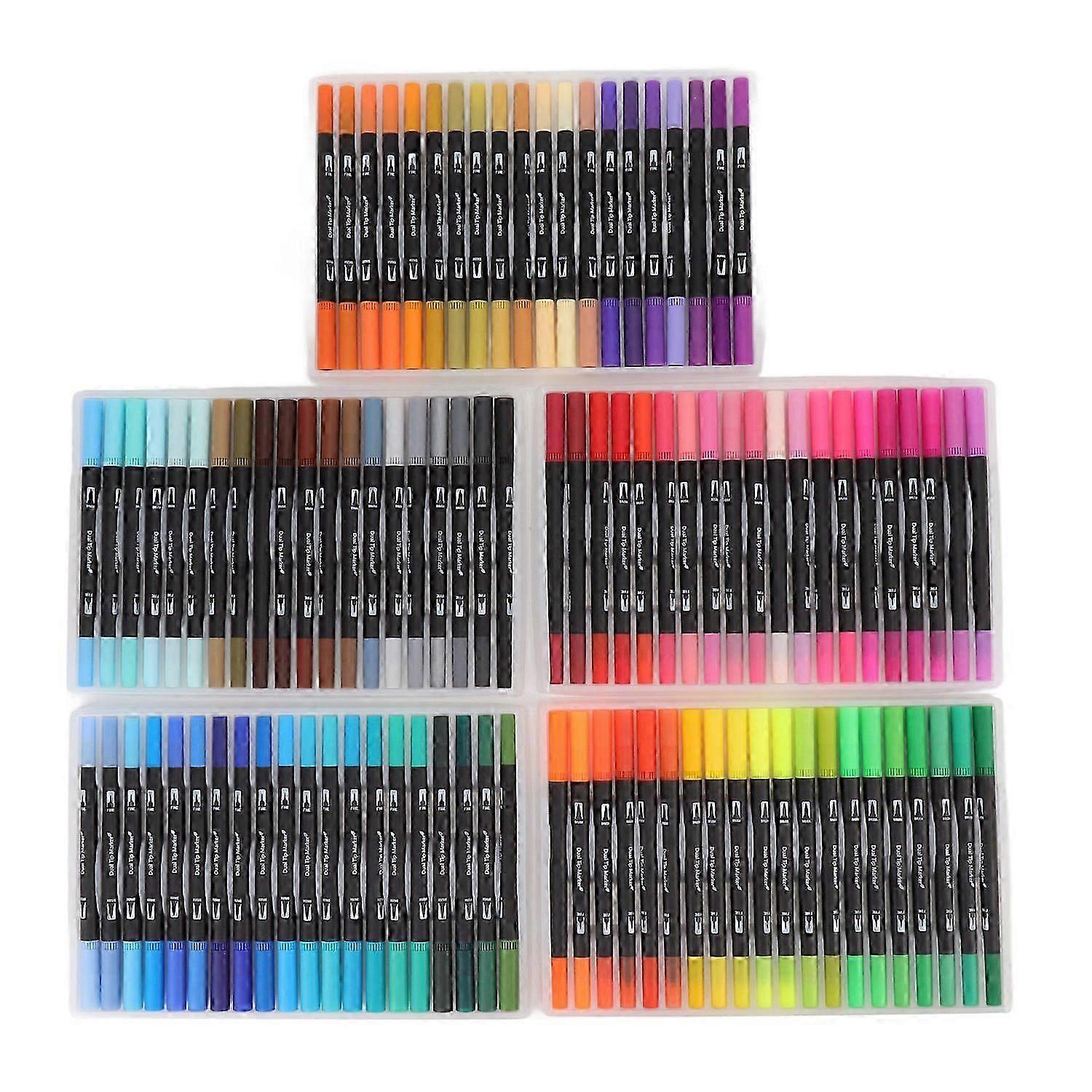 Dual Tip Markers 100 Colors Washable Wide Applications Soft Tip Markers Set for Students