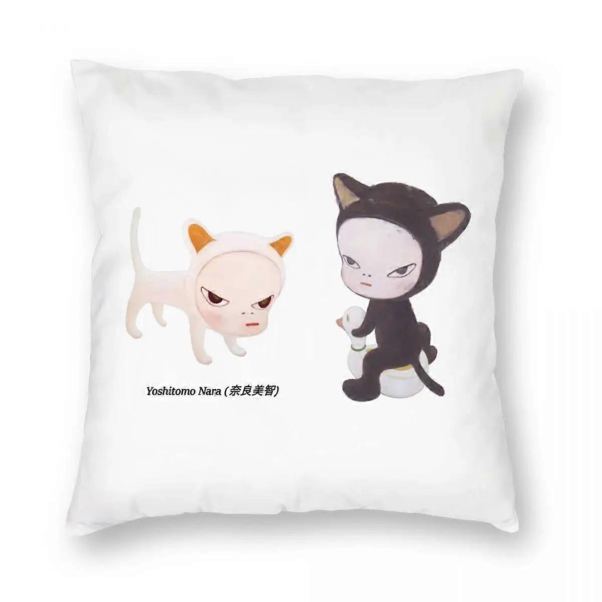 Yoshitomo Nara Katter Örngott Tryckt Polyester Kuddfodral Dekorativt Prydnadskudde Överdrag Home Square X