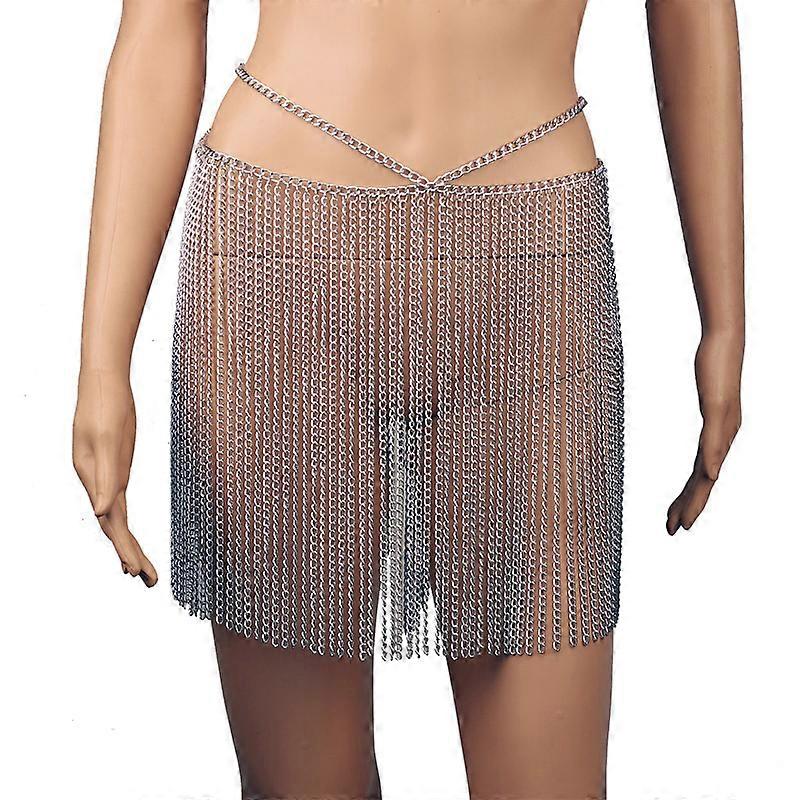 Classical Silver Body Chain for Women Long Tassels Chain Dress Carnival Music Body Chain Skirts Dance Wear